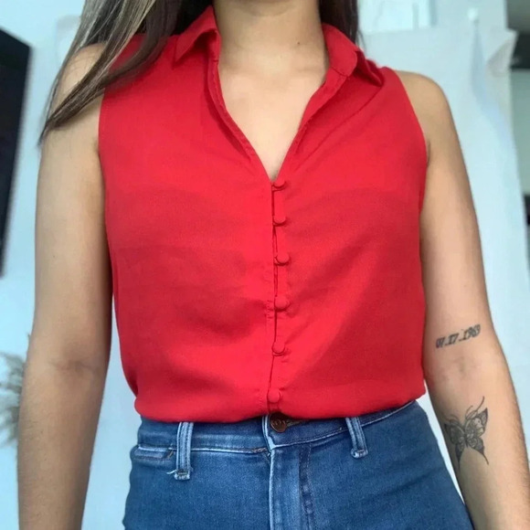 Active USA Red Button Down Blouse - Picture 1 of 4
